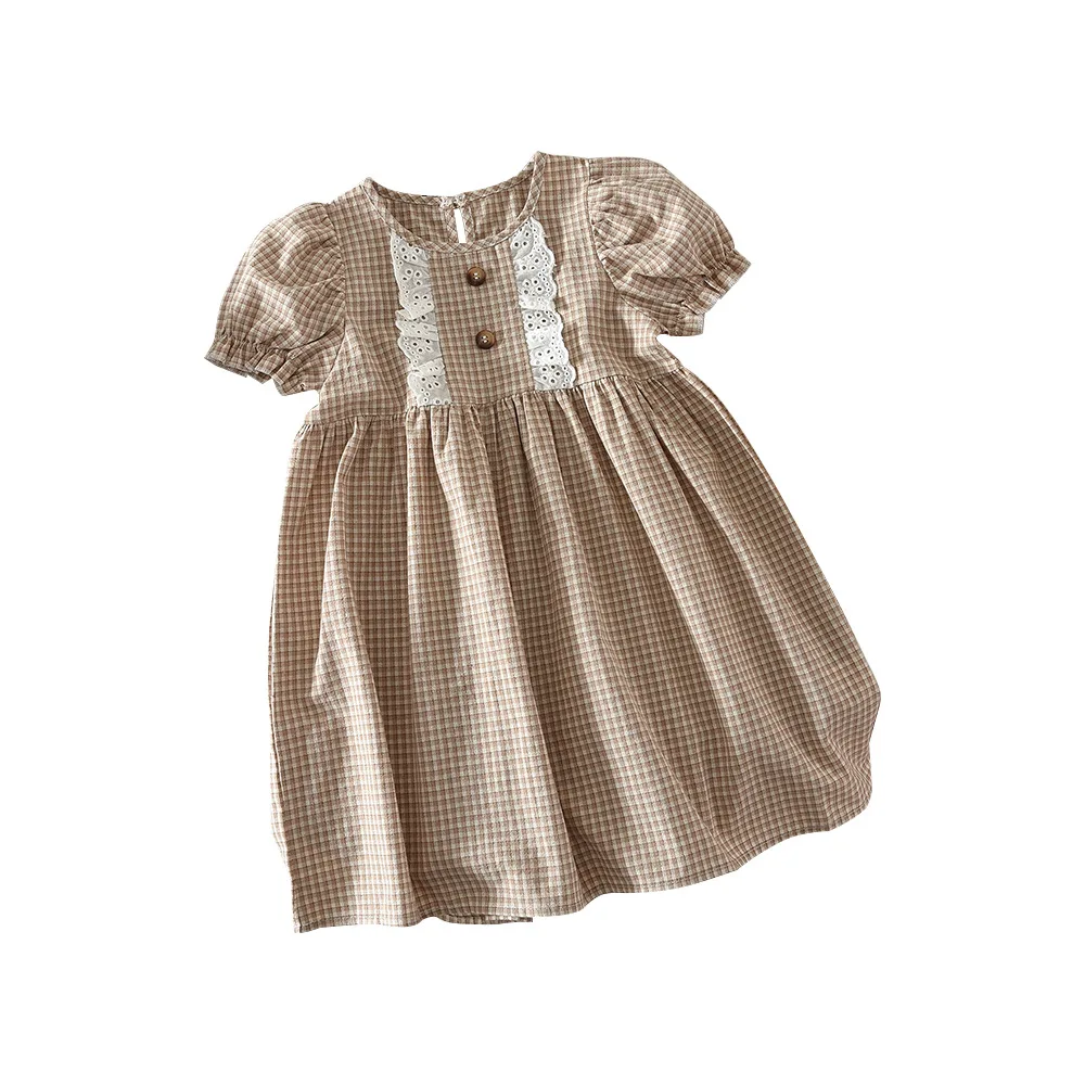 Vestido informal de estilo universitario de verano para niñas, versión coreana, vestido de manga corta con retazos de encaje para niños - imagen 5