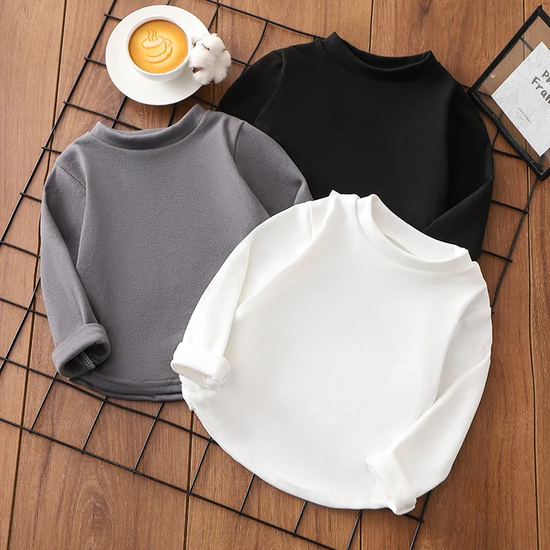Camiseta cálida de invierno para bebés, camiseta de manga larga con cuello medio alto y parte inferior de Color sólido para niños y niñas, ropa para niños - imagen 3