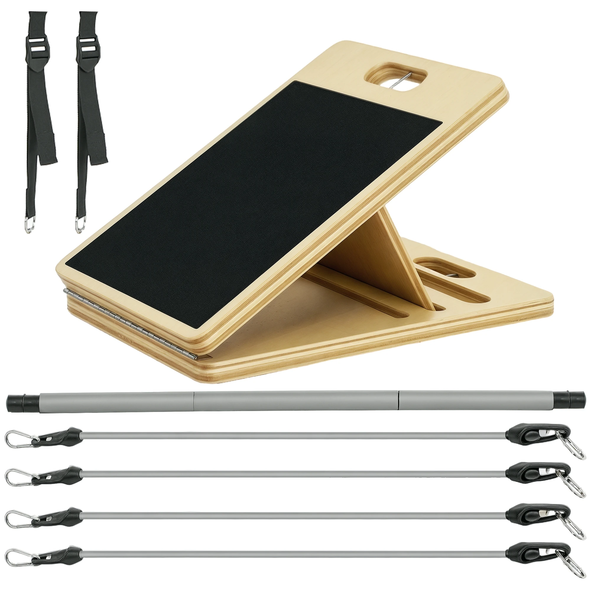 SPORTNOW Kit de Barra de Pilates Kit de Pilates con 6 Bandas Elásticas Tabla Inclinada Ajustable para Entrenamiento de Cuerpo Completo en Casa Gris - imagen 2