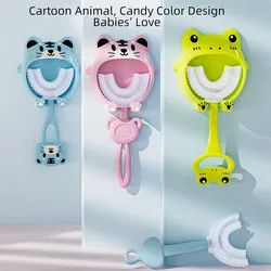 Cepillo de dientes en forma de U para niños y bebés con soporte animal