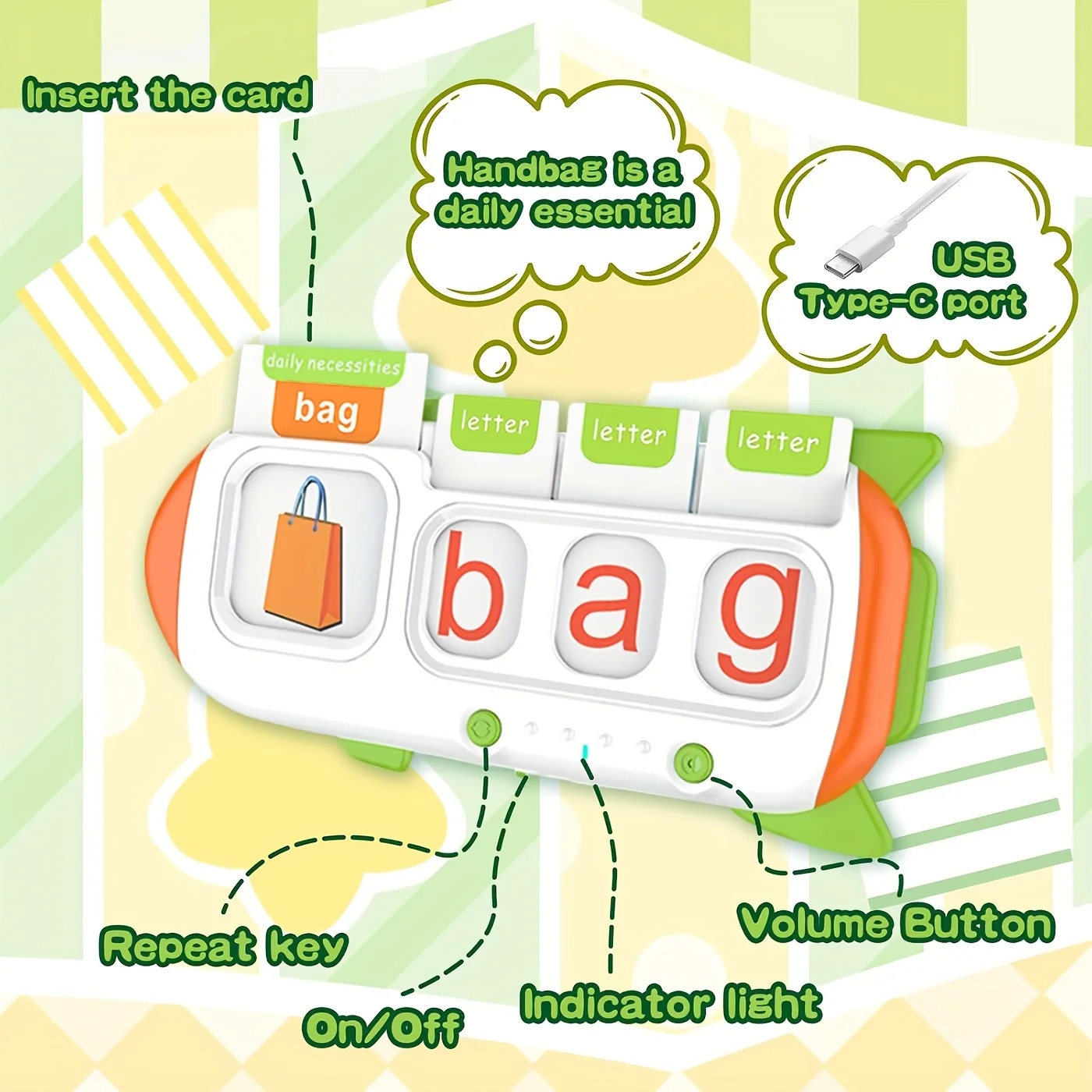 Juguete educativo recargable con tarjetas flash de ortografía y sonido - imagen 5