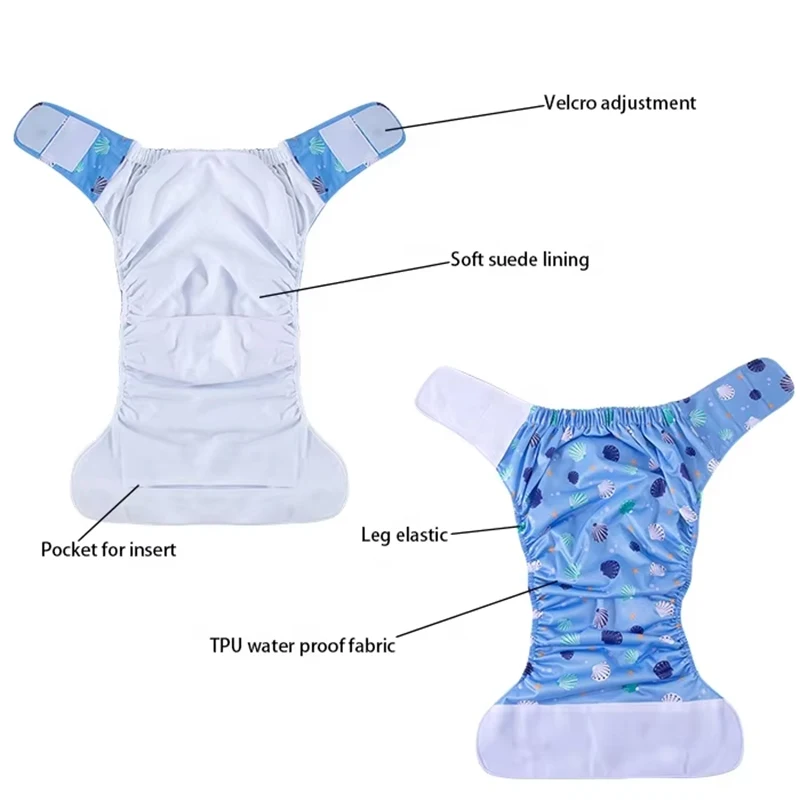 Pañal de tela lavable reutilizable para adultos: pierna a prueba de fugas, gancho y bucle ajustables, forro de gamuza, estilo impreso para usuarios mayores - imagen 3