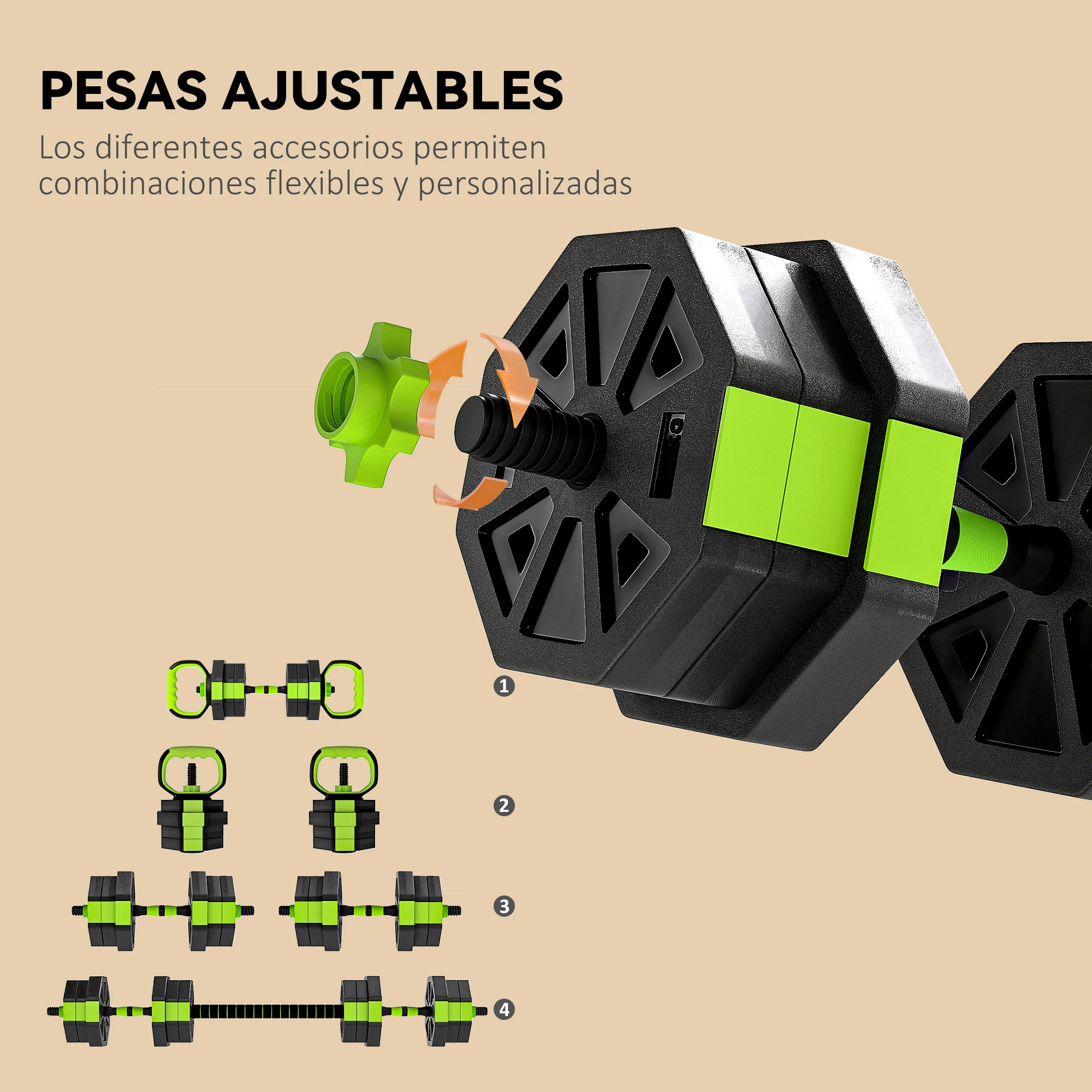 SPORTNOW Juego de Mancuernas Ajustables, 4 en 1, Juego de Pesas Utilizado como Kettlebell, Barra, Mancuernas o Soporte para Flexiones, Equipo de Fitness para Hombres y Mujeres, Gimnasio en Casa - imagen 4