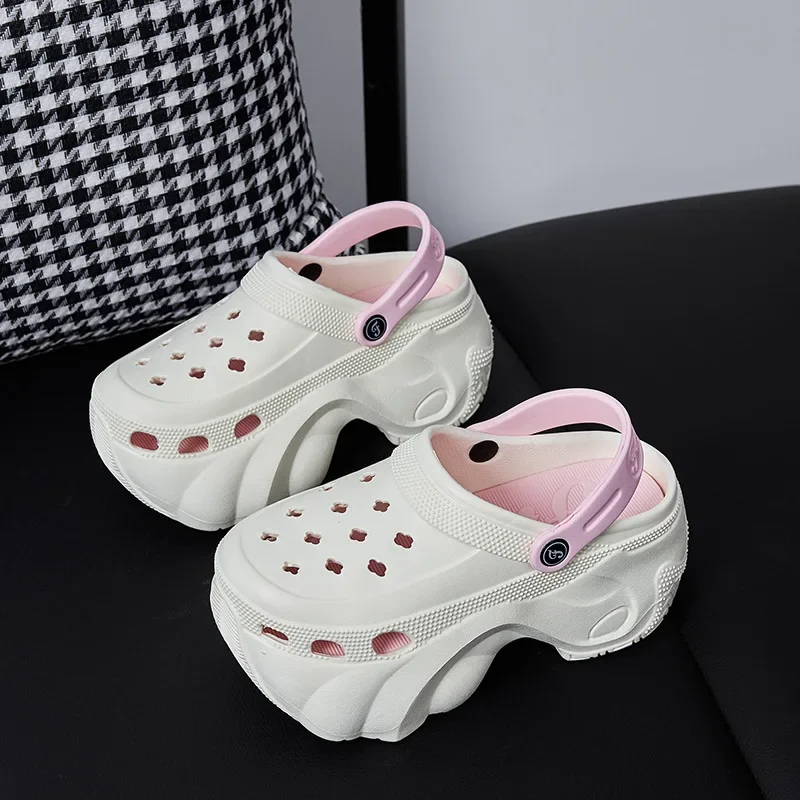 Nuevas zapatillas de plataforma de 8cm, zuecos de moda para mujer, suela gruesa, punta cerrada, chanclas de playa de calle para niñas, Sandalias de tacón alto sin cordones para mujer - imagen 5