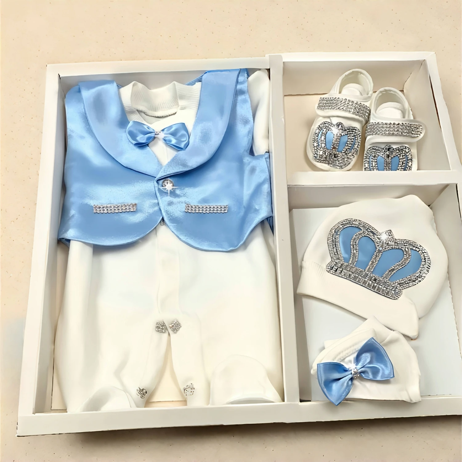 Nombre personalizado bebé Parajam trajes de bebé Blazer chaleco ropa para niños traje de cuerpo de bautizo mitones conjunto de manta receptora - imagen 3