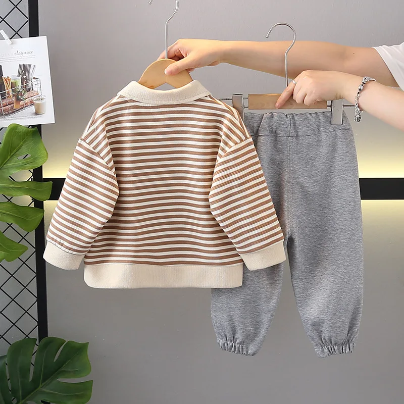 Nueva ropa de bebé de primavera y otoño, camiseta de manga larga a rayas para niños, pantalones, 2 unids/set, trajes informales para niños, chándales para niños - imagen 4