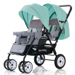 Cochecito gemelar plegable para dos niños con asientos reclinables