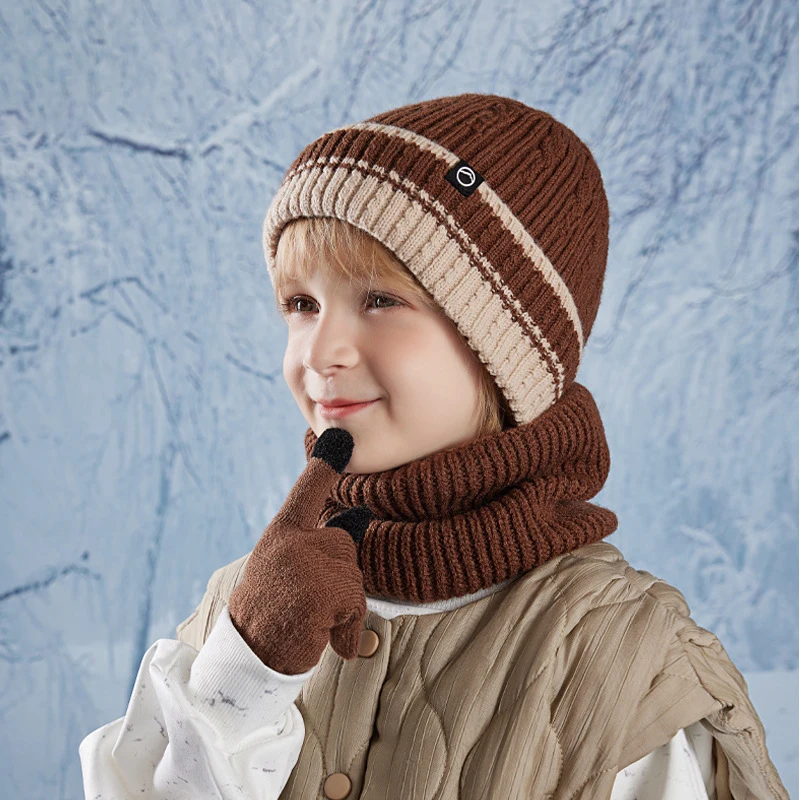 3 unids/set niños sombrero bufanda guante para niños niñas cálido tejido conducción al aire libre orejas gorros de protección Otoño Invierno accesorios para niños - imagen 4