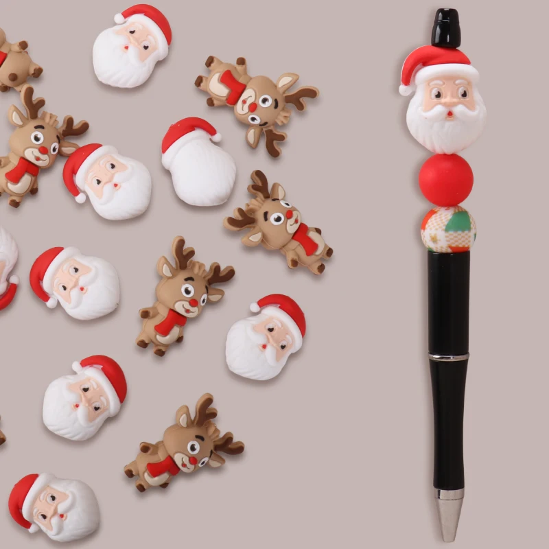 4 Uds. Cuentas de silicona 3D de Papá Noel, cuentas focales de Reno, cuentas artesanales hechas a mano DIY para hacer joyas, bolígrafos de cuentas, llaveros - imagen 5