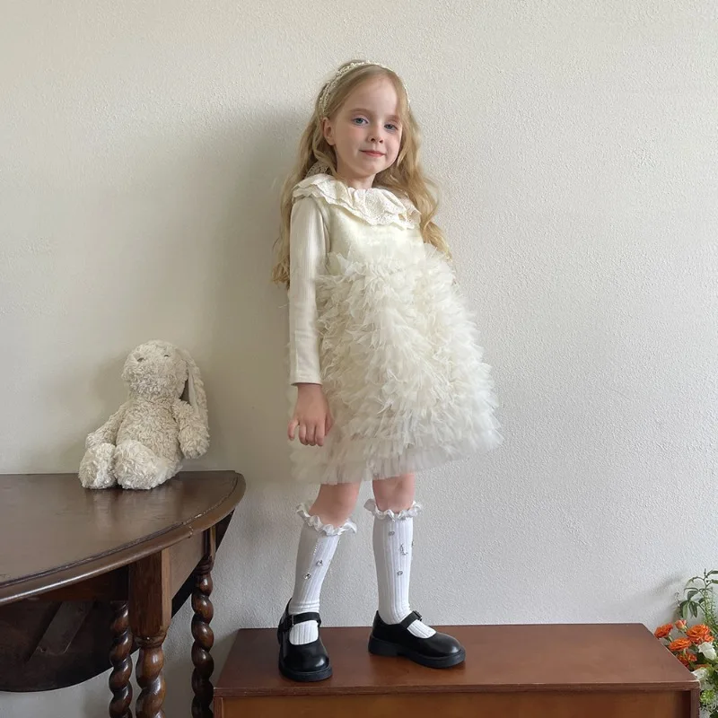Calcetines altos para niñas con borlas de diamantes y encaje satinado - imagen 3