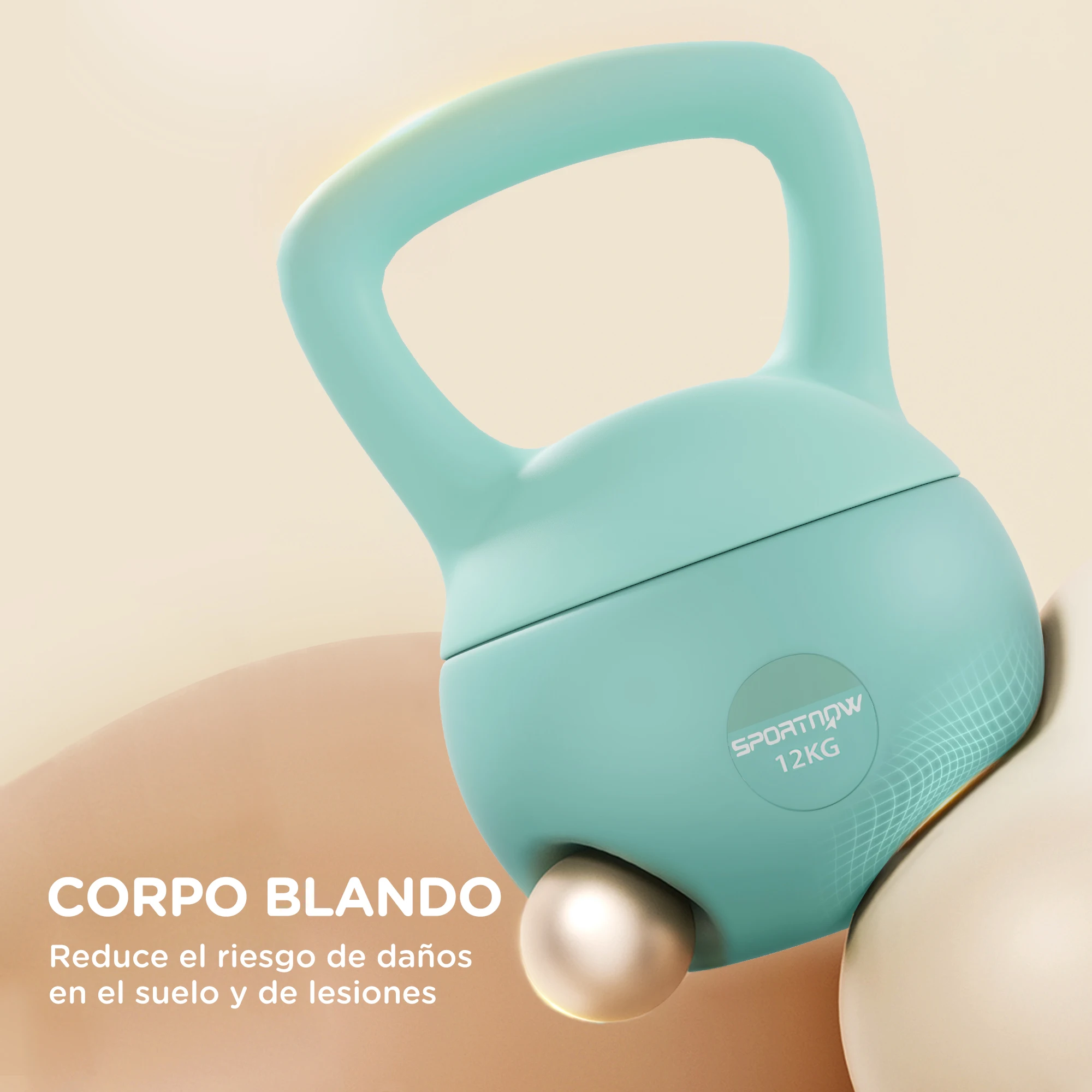 SPORTNOW Pesa Rusa 12 kg, Soft Kettlebell Relleno de Arena Metálica y Mango Antideslizante, para Entrenamiento Culturismo en Casa, Gimnasio, Verde - imagen 4