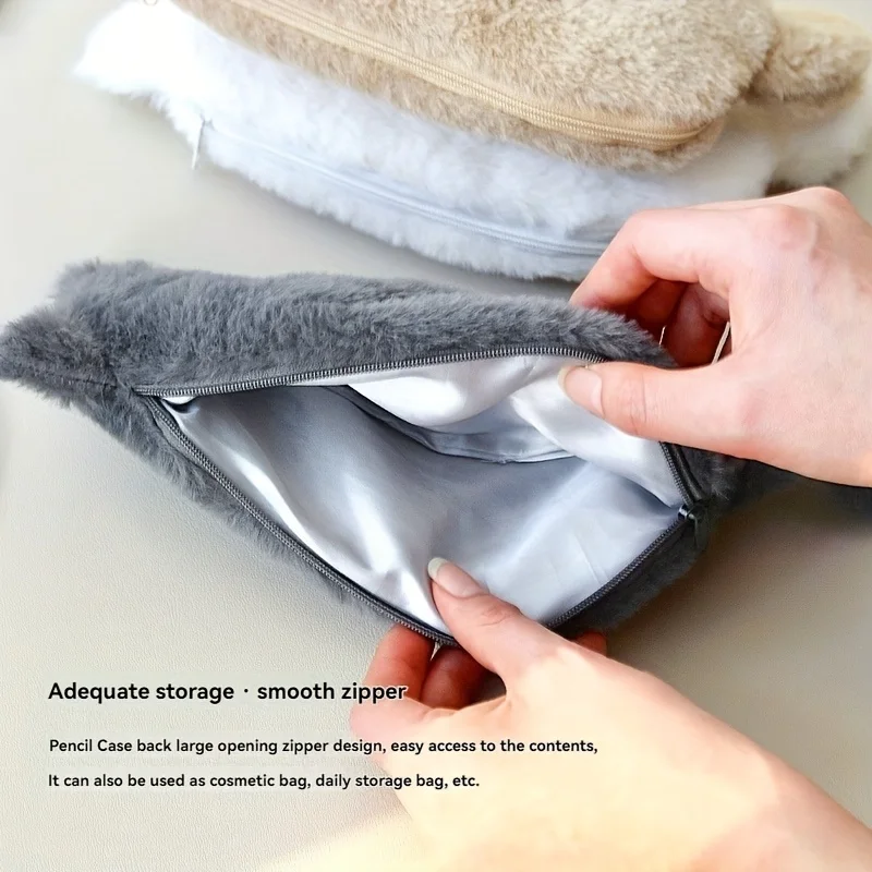 Estuche para lápices de gatito de peluche, estuche para lápices con forma de gato, bolsa de almacenamiento multifuncional y para suministros de oficina - imagen 5
