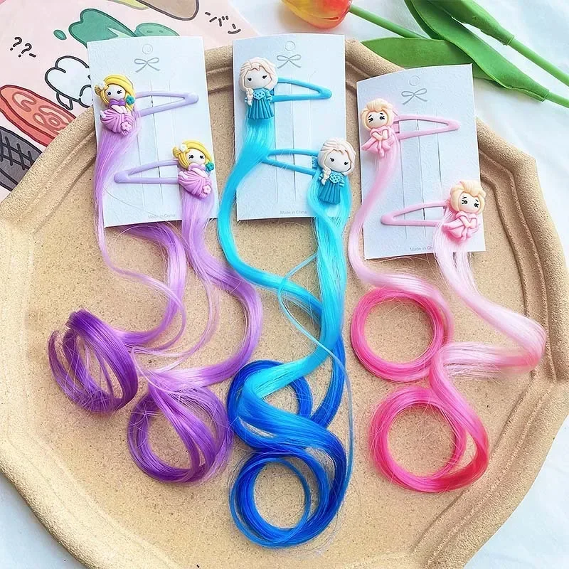 Clip BB de dibujos animados para niñas, horquilla de Color degradado de princesa, coleta de pelo largo y rizado, accesorios de moda - imagen 2