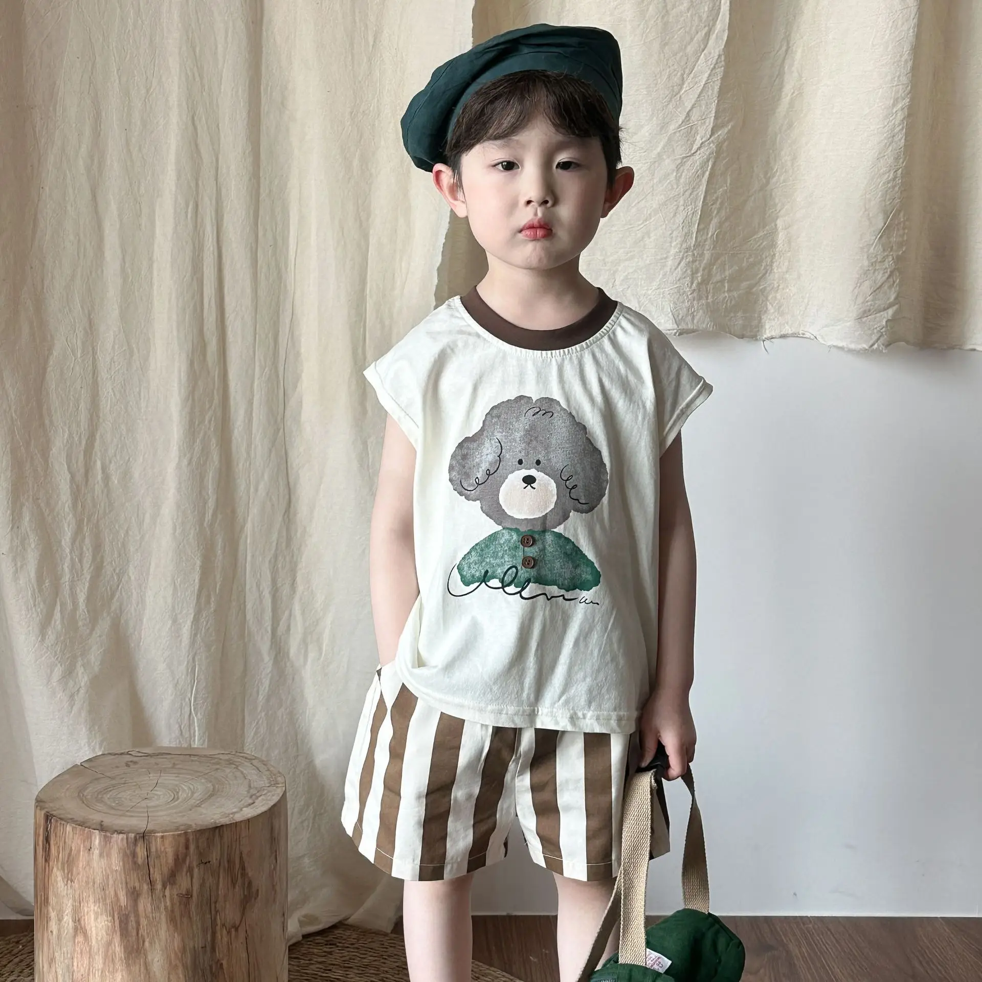 Conjunto de ropa de verano para niños, camiseta sin mangas + pantalones, 2 uds., ropa para niños