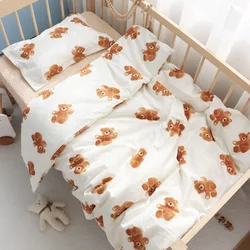 Juego cama cuna bebé de algodón suave con estampado oso