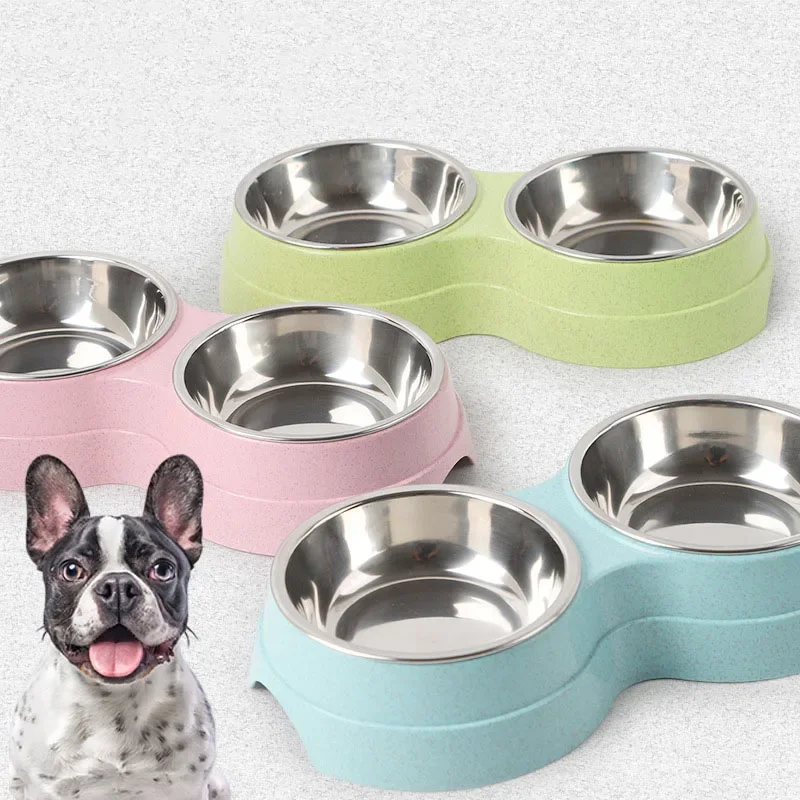 Cuenco doble para mascotas, dispensador de agua para comida para perros, dispensador de agua para mascotas de acero inoxidable de doble propósito, suministros de alimentación para gatos y cachorros - imagen 2