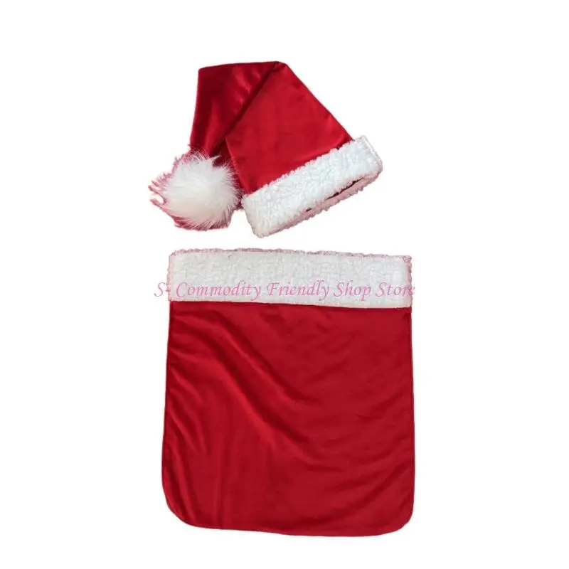 85AE Gorros Papá Noel y traje fotografía bolsillo para bebé accesorio fotografía Navidad para recién nacido