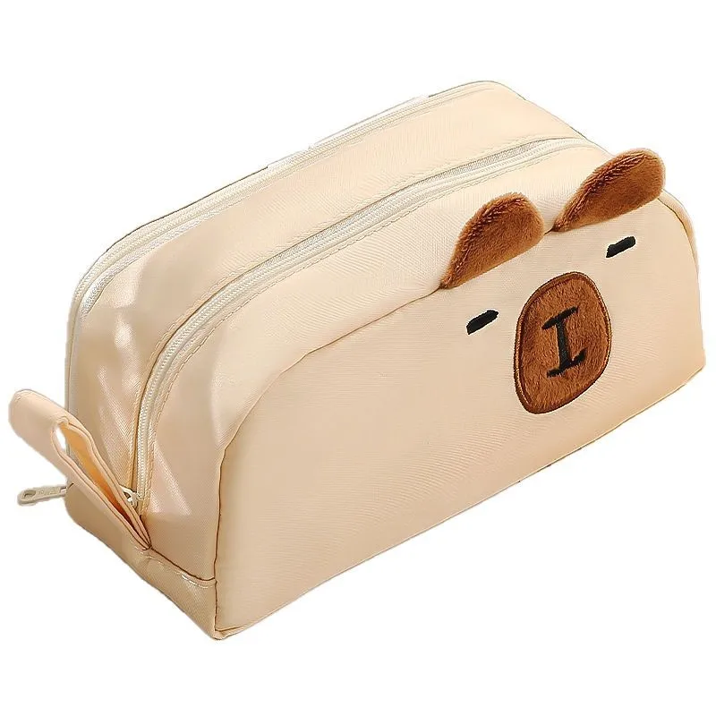 Bolsa de papelería de gato con orejas de felpa de gato negro, bolsa para bolígrafos de dibujos animados con diseño de alta belleza de gran capacidad, bolsa de almacenamiento Simple