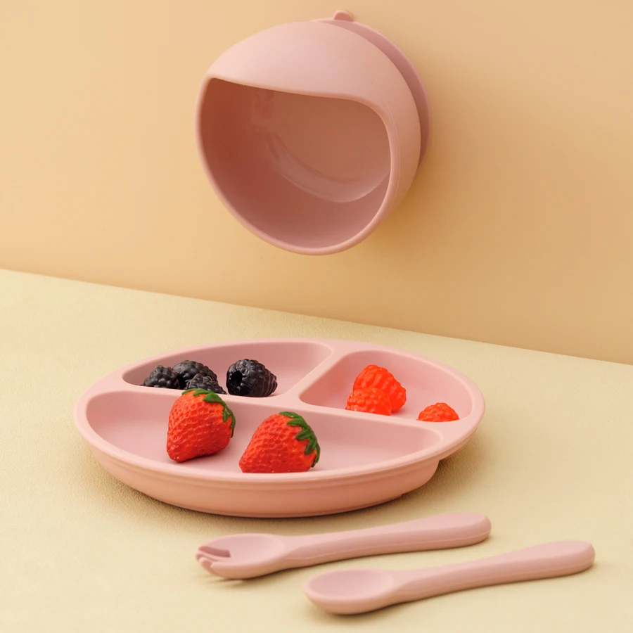 Cuenco con ventosa de silicona para niños, vajilla de alimentación para entrenamiento infantil, aprender a comer platos y platos de comida, plato, cosas para bebés