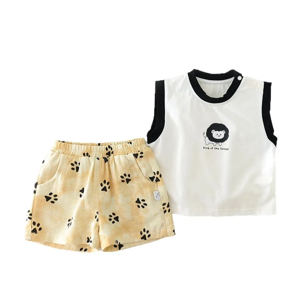 MILANCEL, nuevo conjunto de ropa de verano para bebés, chaleco con estampado de León para niños + pantalones cortos con estampado de pata, traje cómodo para niñas pequeñas de 3 a 24 meses, 2 uds. - imagen 5