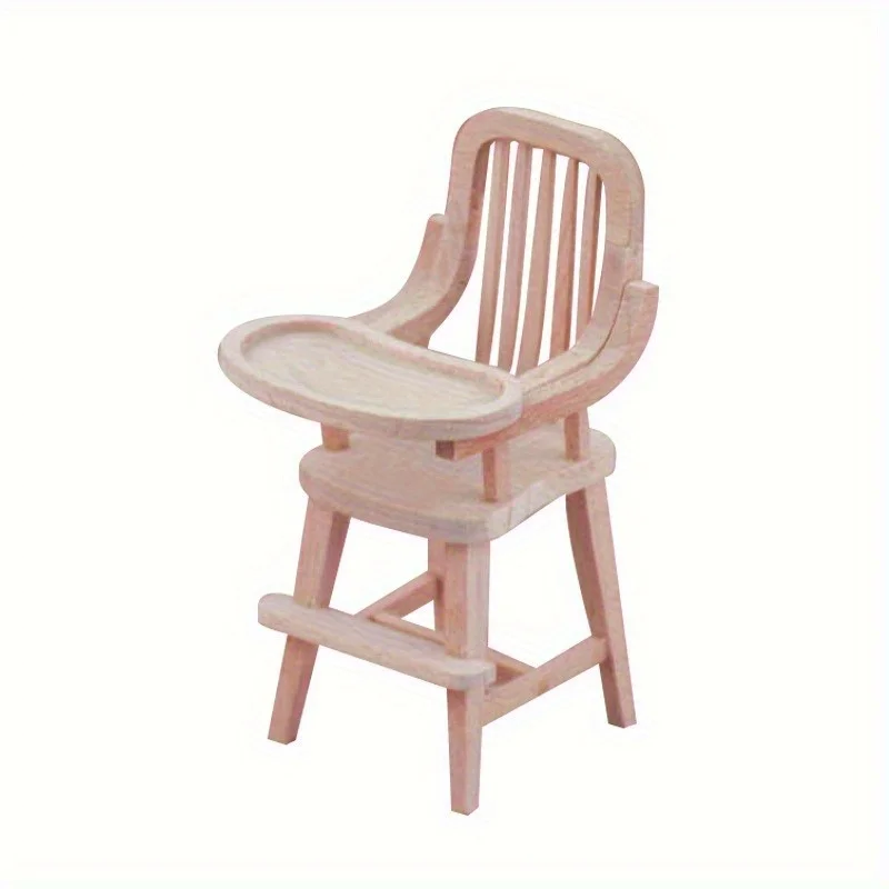 Silla alta de madera en miniatura para bebé, modelo realista, muebles para casa de muñecas con veta de madera marrón claro y acento blanco, escala 1/12 - imagen 5