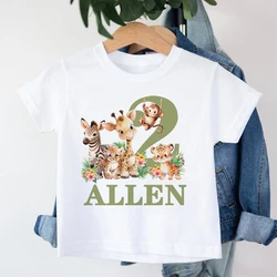 Camisa de cumpleaños personalizada, camiseta 1 a 9 años, salvaje para niños, fiesta en la jungla, Animal Safari con nombre, ropa, regalos Tops