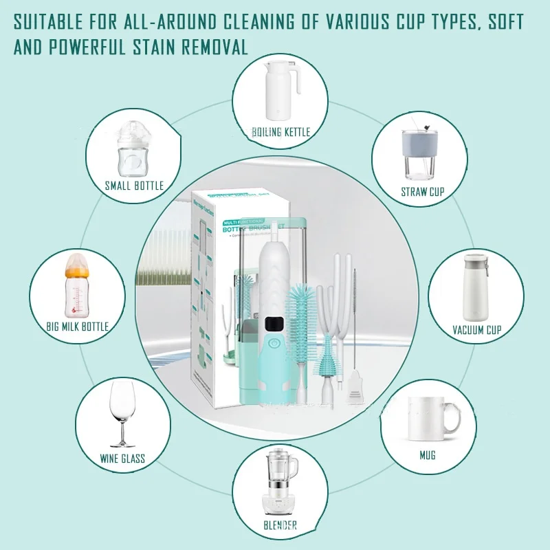 Cepillo para biberones, cepillo eléctrico para tazas, estante de secado, esterilización UV automática, cepillo de limpieza de chupete multifunción - imagen 3