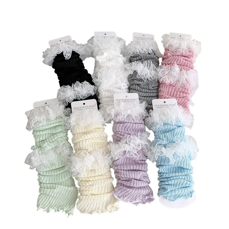 Calentadores de piernas para niños estilo Ballet, calcetín con adornos de encaje de tul para primavera y otoño, calcetines coloridos con pila de dopamina, mangas holgadas para piernas Kawaii, 1 par - imagen 4