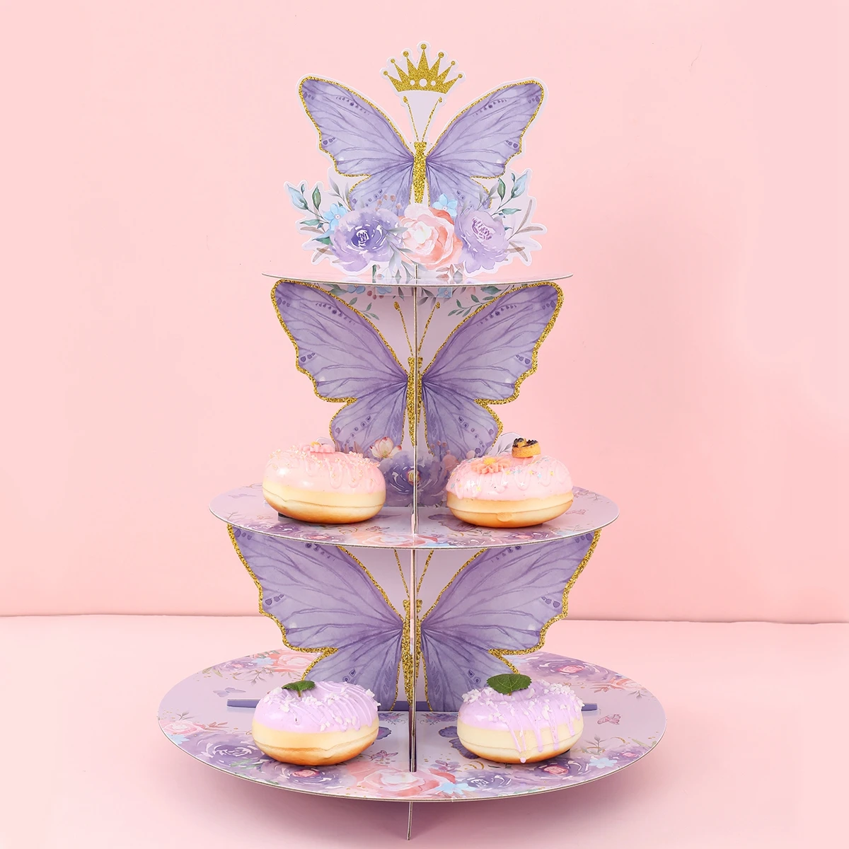 Soporte para pastel de mariposa púrpura, decoración para fiesta de cumpleaños con tema de mariposa, suministros para fiesta de boda y Baby Shower para niños y niñas, decoración para pasteles