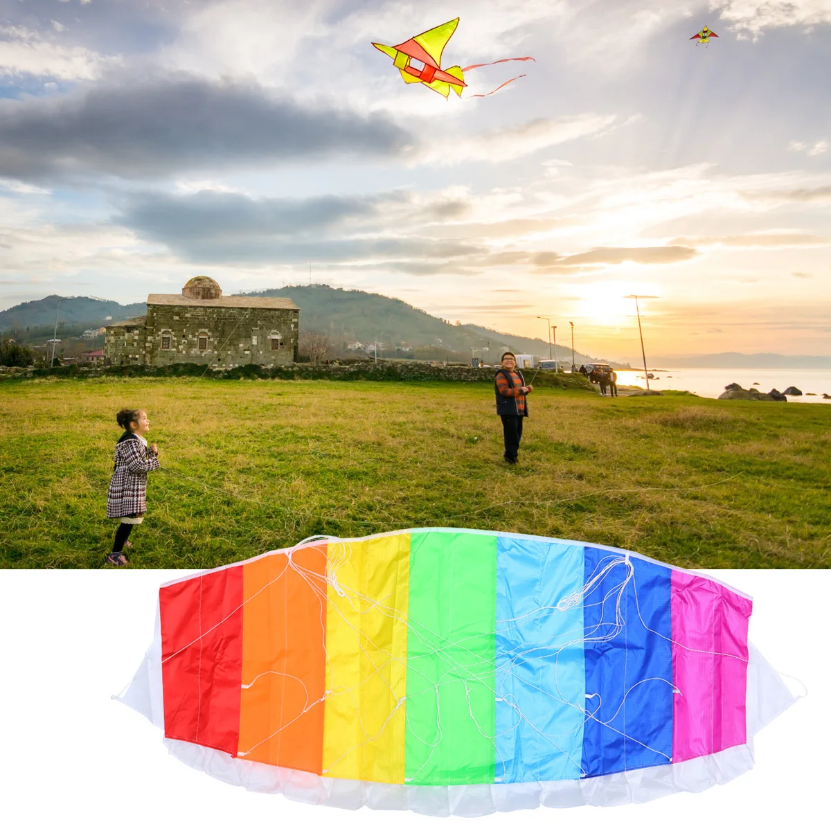 Paraguas de arcoíris para cometa, cuerdas dobles, 1,4 m, 30m, placa de cuerda, accesorios creativos para volar al aire libre, cometa de tela - imagen 3