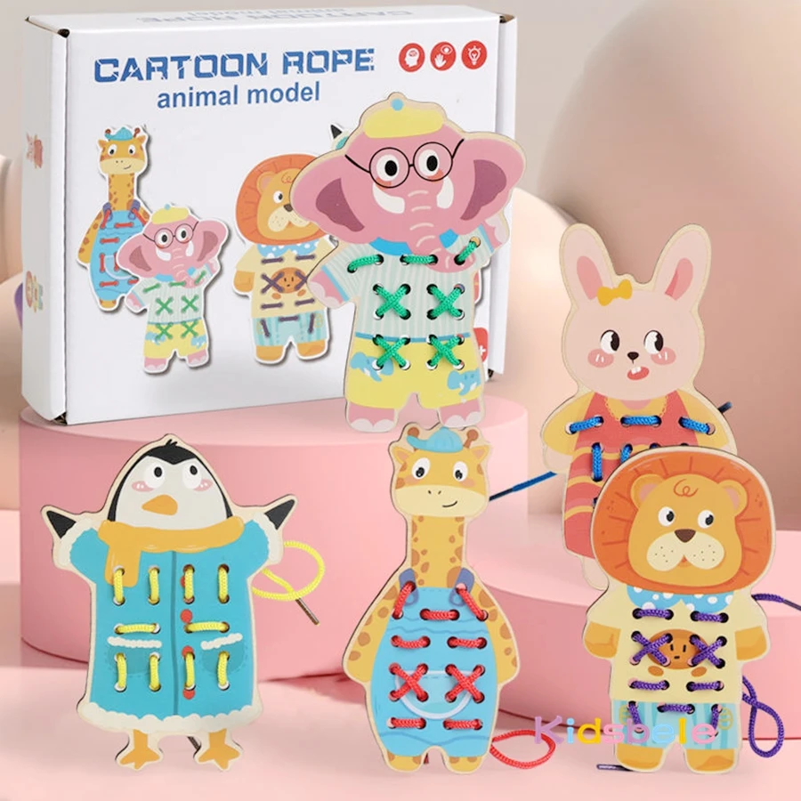 Juguete Montessori de enhebrar cordones con animales y fruta - imagen 2
