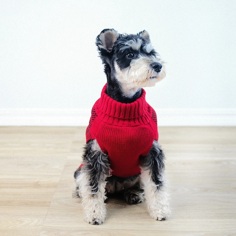 Suéter de cuello alto de punto de Cable para perro, jersey de Navidad, prendas de punto clásicas, ropa cálida para mascotas, sudadera para gatos, Invierno - imagen 4