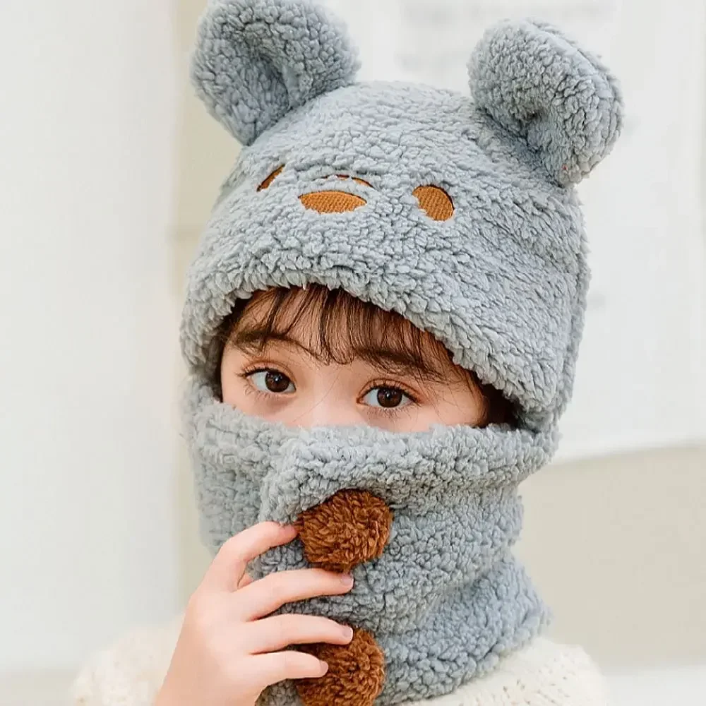 Nuevo gorro con protección para los oídos de osito bonito a prueba de viento para mantener el calor, bufanda, jersey de una pieza a prueba de frío, sombrero para niños - imagen 3