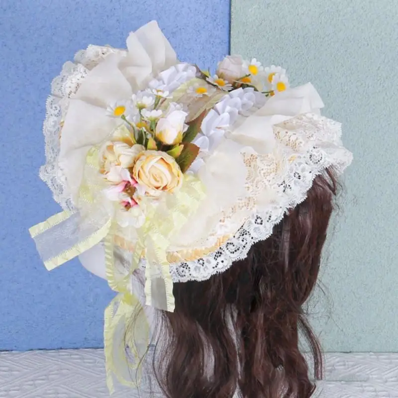 Sombrero de paja para niña con encaje floral – Primavera y verano - imagen 2