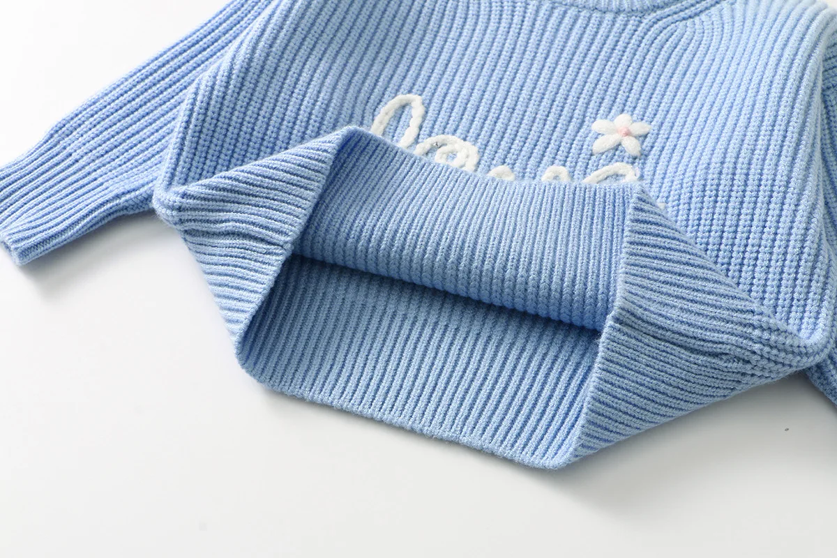 Ropa de bebé de 0 a 3 años, bordado de letras, ropa para bebés, prendas de punto para niñas pequeñas, suéteres con cuello redondo para niñas - imagen 5