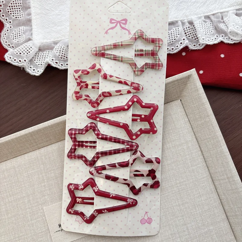 Pinzas de cabello rojas con estampado leopardo estrella para niñas - imagen 5