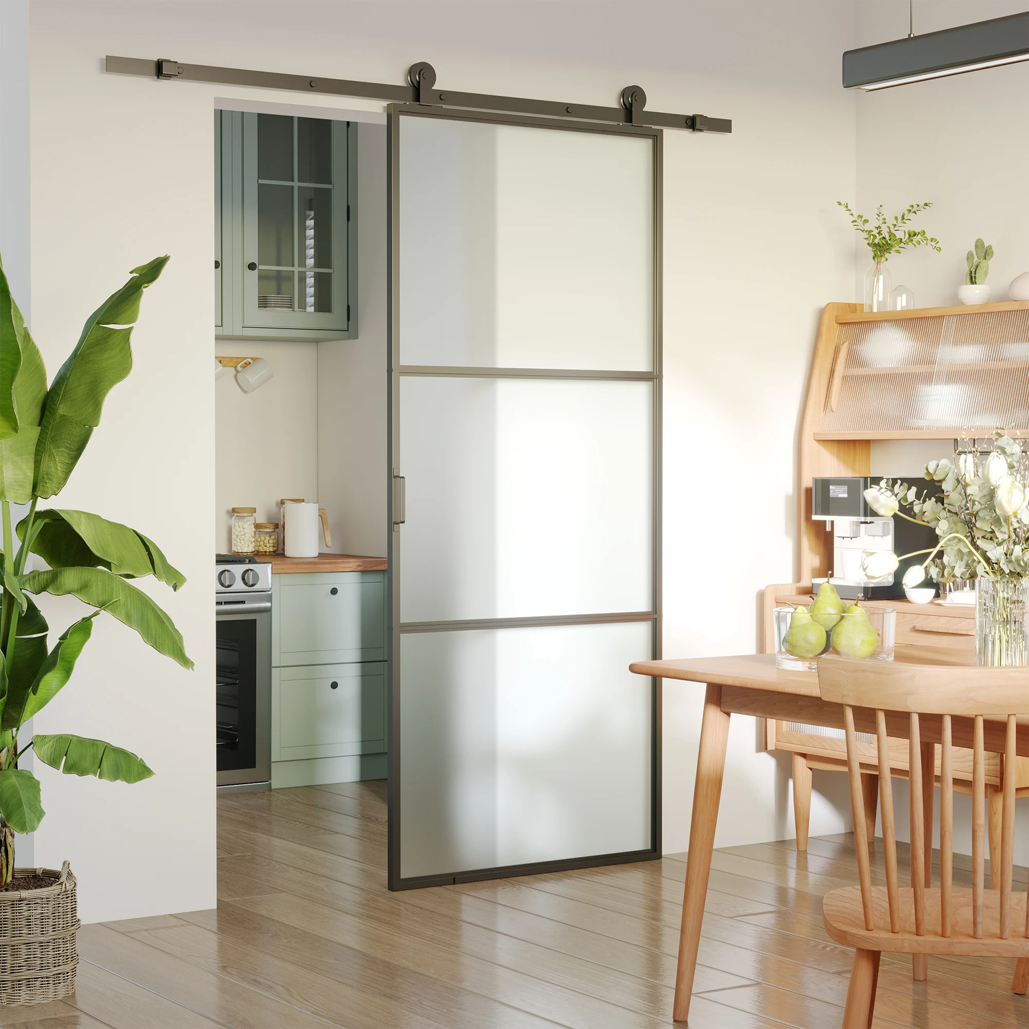 HOMCOM Herraje para Puerta Corredera 200 cm Kit de Accesorios para Puerta Corredera Carga 100 kg con 2 Rieles de Acero al Carbono Guia para Puerta de Granero 200x40x0,6 cm Negro - imagen 2