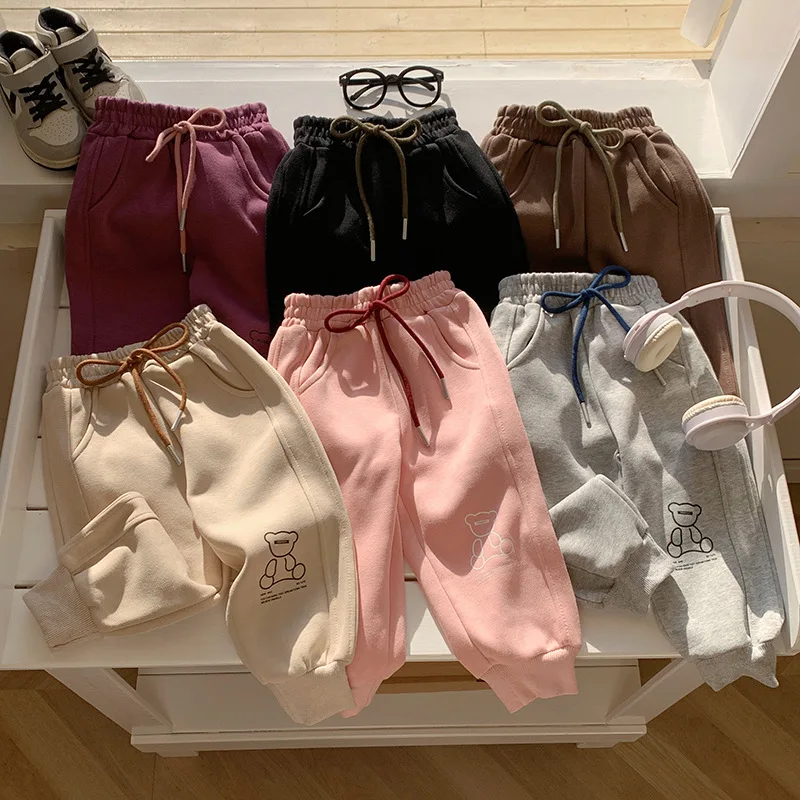 Pantalones de otoño para niños pequeños, pantalones de Color sólido, pantalones para correr, pantalones de chándal, trajes de moda informales, pantalones