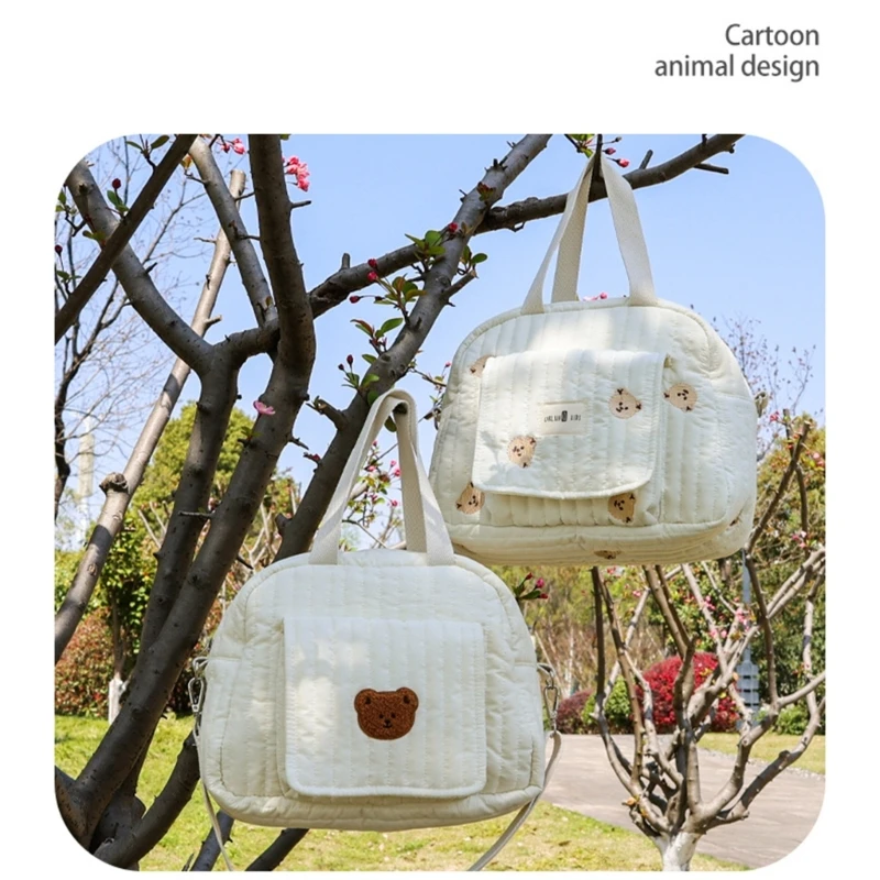 M76C Bolso pequeño funcional para padres con múltiples bolsillos y atractivo bolso maternidad con patrón oso adecuado para - imagen 2