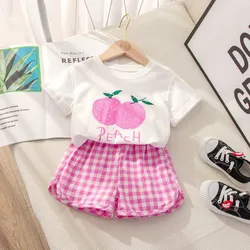 Conjunto estampado frutal de algodón para niña