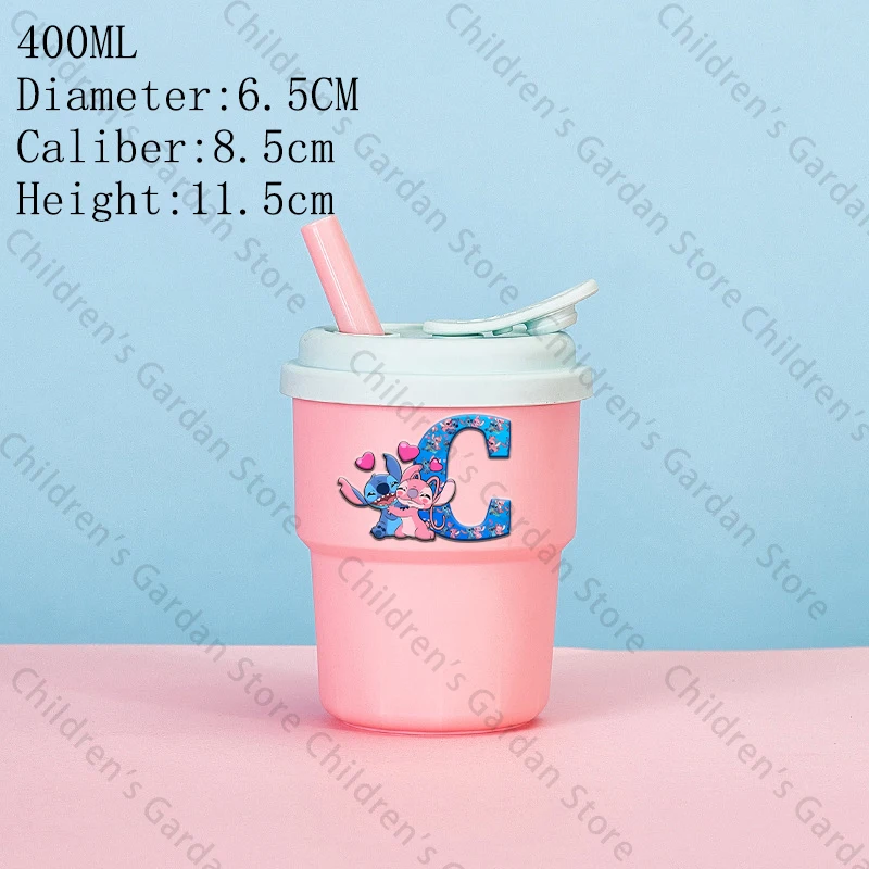 400ML Stitch Disney niños niñas vasos de agua niños vasos de paja de plástico Chlid dibujos animados Anime tazas de leche niños lindos regalos de cumpleaños - imagen 4