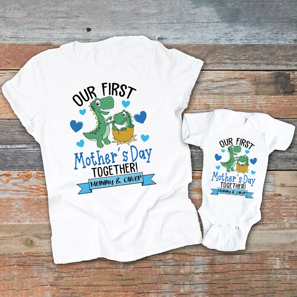 Nuestra primera fiesta de la madre, traje a juego con estampado de dinosaurio, ropa para el día de la madre y mamá, camiseta para mamá, mono para recién nacido