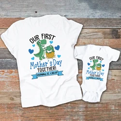Nuestra primera fiesta de la madre, traje a juego con estampado de dinosaurio, ropa para el día de la madre y mamá, camiseta para mamá, mono para recién nacido