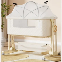 Cuna de bebé multifuncional con ruedas, mesas para cambiar pañales, cuna de aleación de aluminio, cuna portátil plegable, cama empalmada para recién nacido