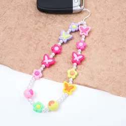 Cordón para Teléfono con Cuentas de Colores, Llavero con Forma de Corazón y Mariposa, Antipérdida, para iPhone, Samsung, Decoración para Mochila