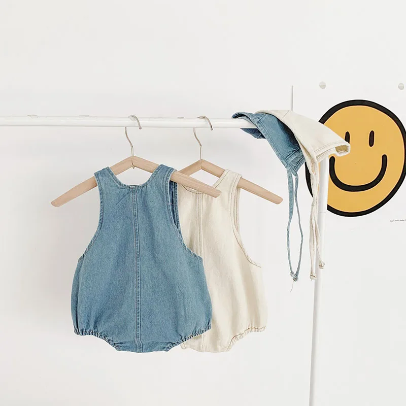 Milangel-body de verano para bebé, Mono vaquero liso con sombrero, prendas de vestir para recién nacido - imagen 3