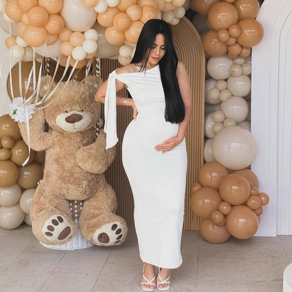 Vestido de maternidad de verano con cuello oblicuo y lazo - imagen 2