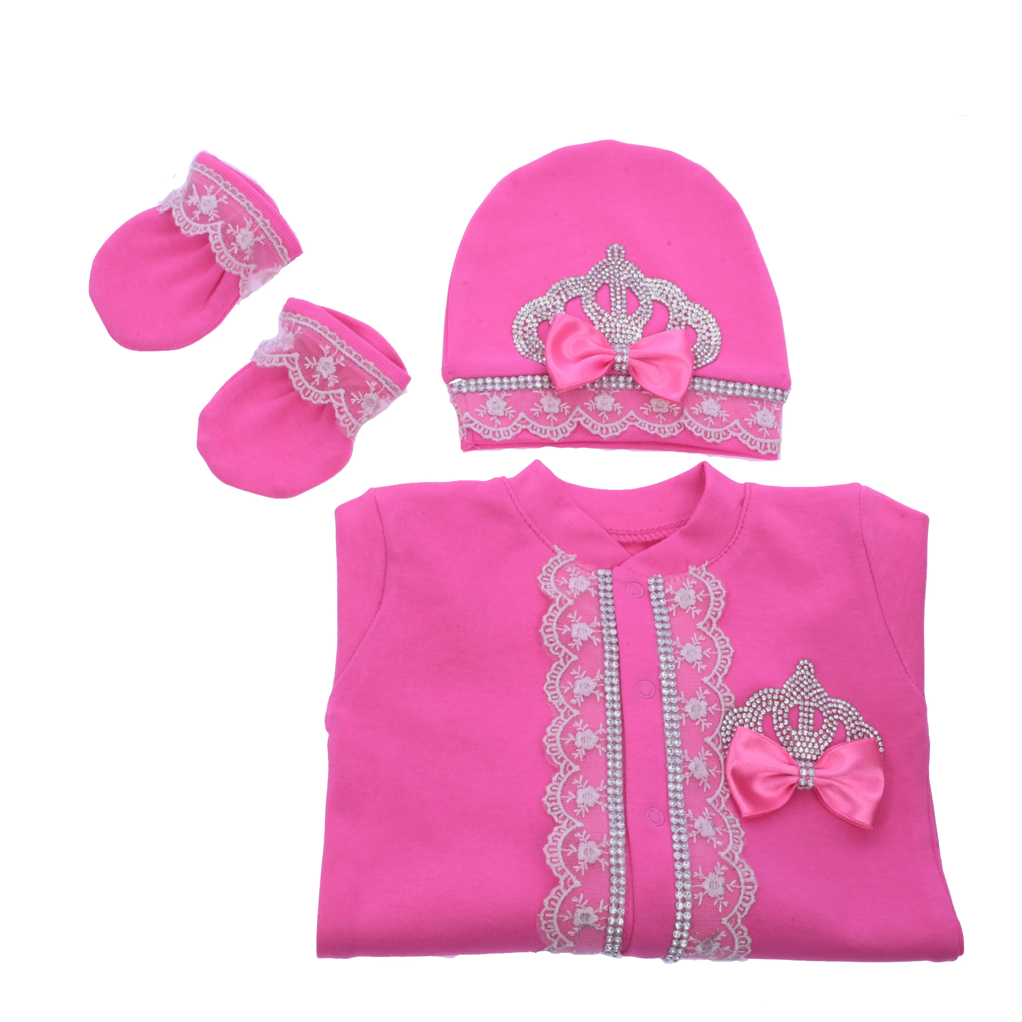 Conjunto de ropa de mameluco de corona de recién nacido Rosa caliente, diadema de flores, ropa brillante para Sesión de fotos, Layette, 4 piezas