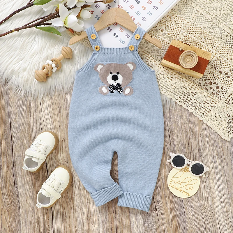 Peleles sin mangas para bebé, Otoño Invierno, oso tejido, pijamas para recién nacidos, niños y niñas, monos, trajes de una pieza, ropa para chico de 0 a 18m