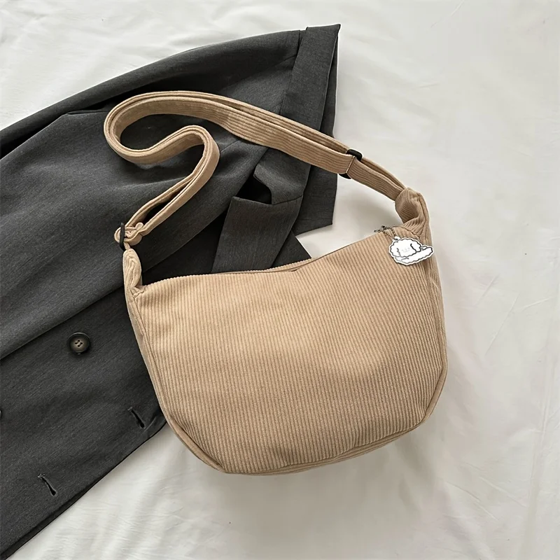 Bolsos cruzados de pana para mujer, bolsos de moda, bolso de mensajero de Color sólido para mujer, bolso de hombro informal de gran capacidad - imagen 2